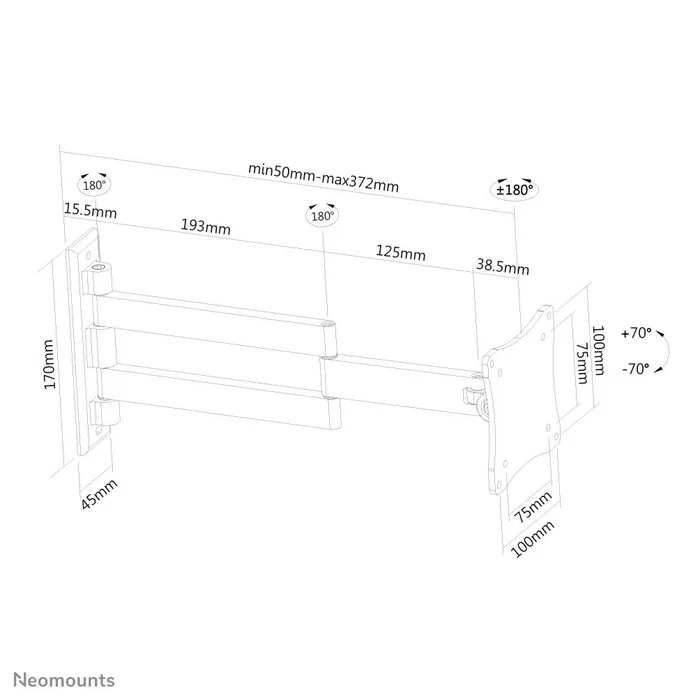 Neomounts FPMA-W830 Soporte de Pared para TV/Pantalla, Movimiento Completo (Giro, Inclinación, Rotación), hasta 27" (68.6 cm), 12 kg, VESA 75x75/100x100, Color Plata