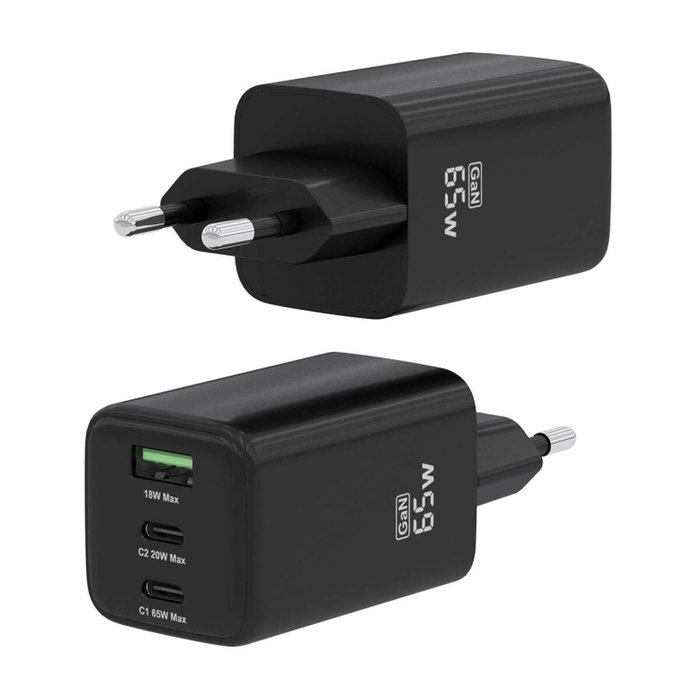 Aisens Cargador GaN 65W con 2x USB-C y 1x USB-A, Negro Aisens Cargador GaN 65W con 2x USB-C y 1x USB-A, Negro
