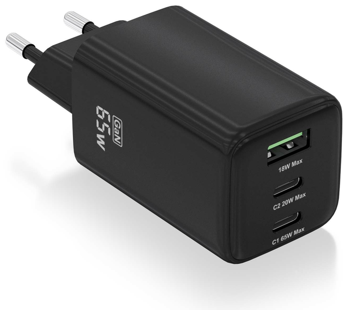 Aisens Cargador GaN 65W con 2x USB-C y 1x USB-A, Negro Aisens Cargador GaN 65W con 2x USB-C y 1x USB-A, Negro