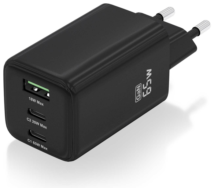 Aisens Cargador GaN 65W con 2x USB-C y 1x USB-A, Negro Aisens Cargador GaN 65W con 2x USB-C y 1x USB-A, Negro