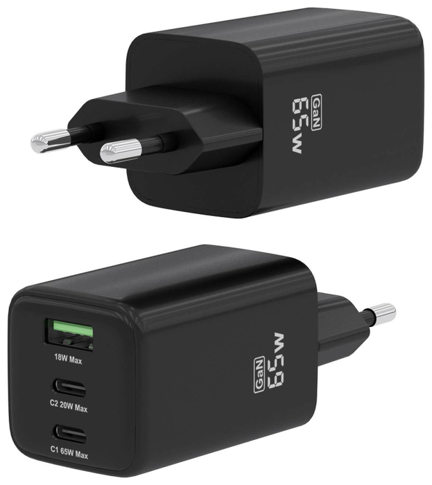 Aisens Cargador GaN 65W con 2x USB-C y 1x USB-A, Negro Aisens Cargador GaN 65W con 2x USB-C y 1x USB-A, Negro