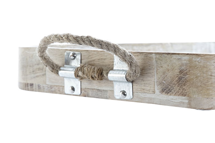 DKD Home Decor Bandeja Natural Blanco Mango y Cuerda Set de 3 Piezas (2 Unidades) 35 x 4.5 x 53 cm