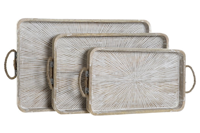 DKD Home Decor Bandeja Natural Blanco Mango y Cuerda Set de 3 Piezas (2 Unidades) 35 x 4.5 x 53 cm