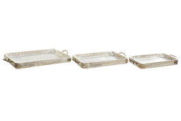 DKD Home Decor Bandeja Natural Blanco Mango y Cuerda Set de 3 Piezas (2 Unidades) 35 x 4.5 x 53 cm