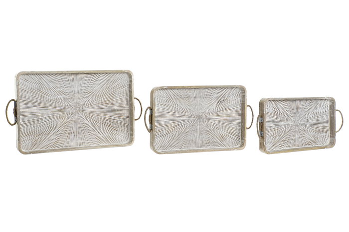 DKD Home Decor Bandeja Natural Blanco Mango y Cuerda Set de 3 Piezas (2 Unidades) 35 x 4.5 x 53 cm