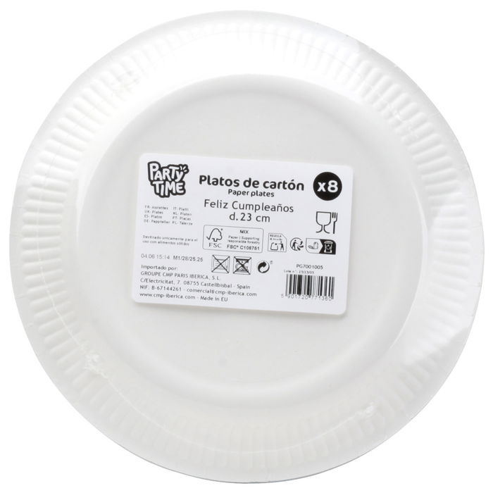 Party Time Juego De 8 Platos Cartón 23 cm