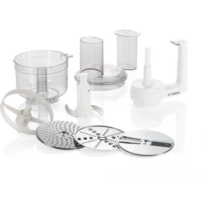 Bosch BOS4242002636962 Batidora multiusos para robot de cocina MUM5 con cuchilla universal, rallador y disco de doble filo - Blanco transparente