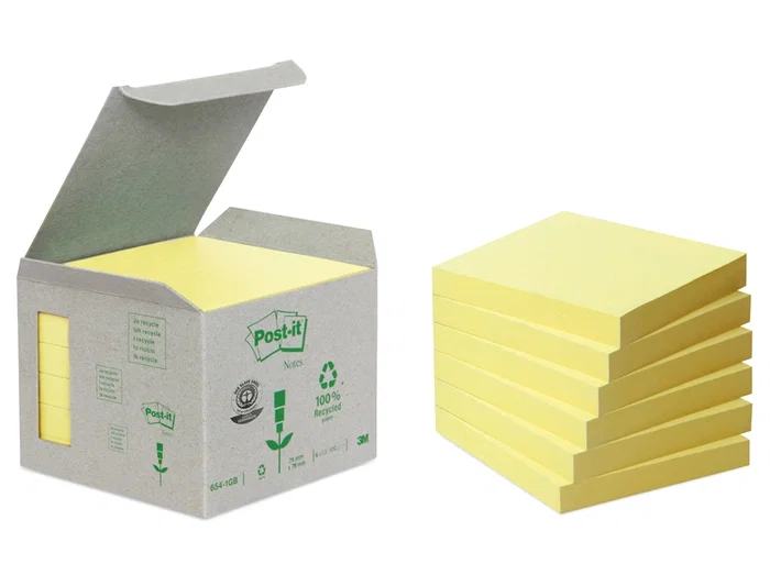 Post-it Bloc de notas adhesivas quita y pon reciclada 654 torre 76 x 76 mm 16 blocs Amarillo 100 hojas