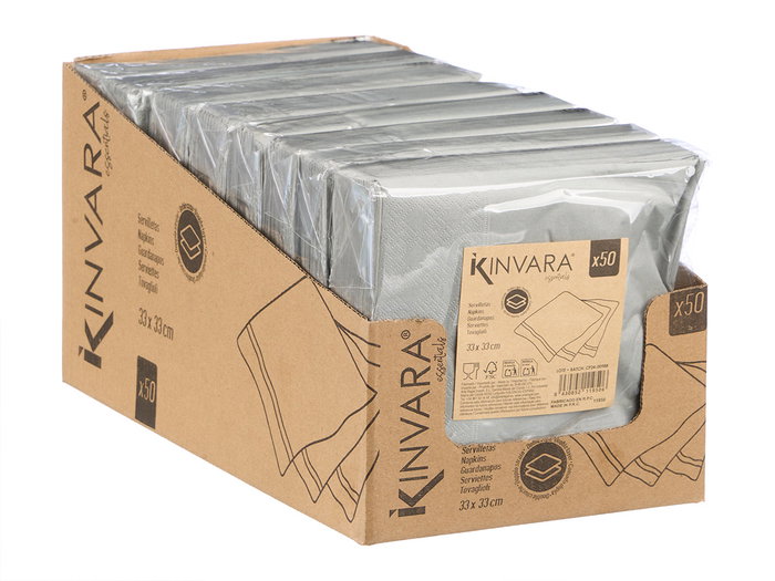 Kinvara Set 50 Servilletas 33 x 33 cm 17gr Gris (Set de 16)