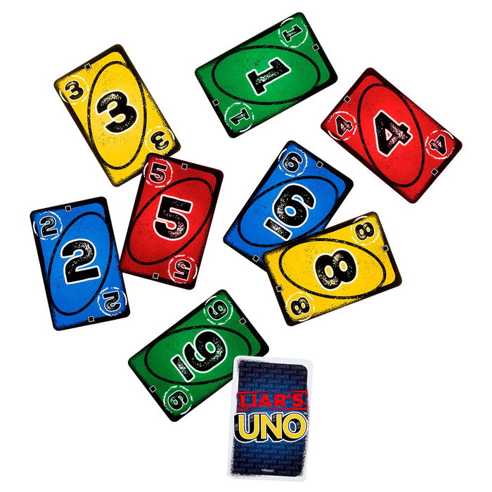 Mattel Games Juego de Cartas Uno Liars Jlh43, versión engaños y mentiras, edad recomendada +7 años