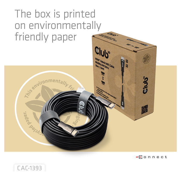 Club 3D CAC-1393 Cable HDMI a HDMI 2.1 Óptico Activo 8K60Hz UHD 50 Metros Negro