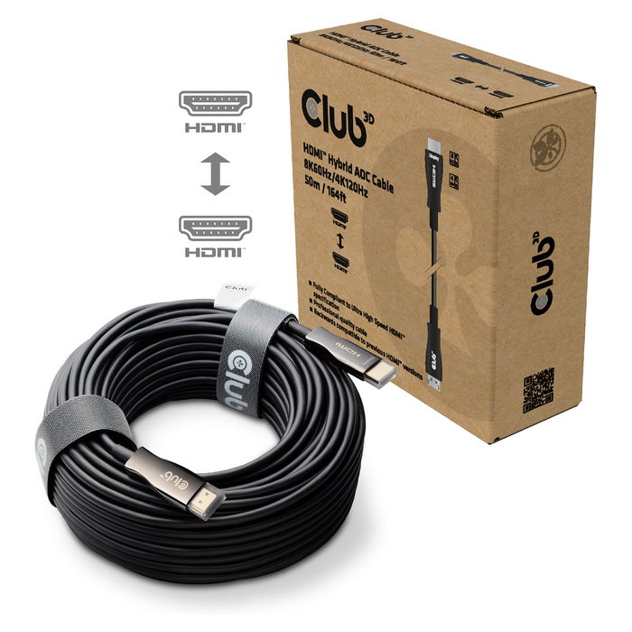 Club 3D CAC-1393 Cable HDMI a HDMI 2.1 Óptico Activo 8K60Hz UHD 50 Metros Negro