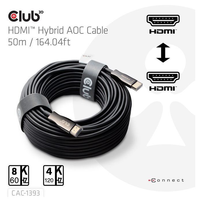 Club 3D CAC-1393 Cable HDMI a HDMI 2.1 Óptico Activo 8K60Hz UHD 50 Metros Negro