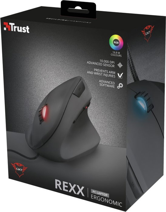 Trust GXT 144 Rexx Vertical Ratón Gaming Óptico 10000 DPI Programable Retroiluminado
