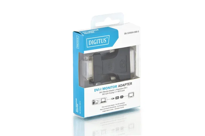 Digitus Adaptador DB-320504-000-S DVI-I Macho (24+5) a VGA D-Sub Hembra, Dual Link, Full HD 1920x1200, Negro