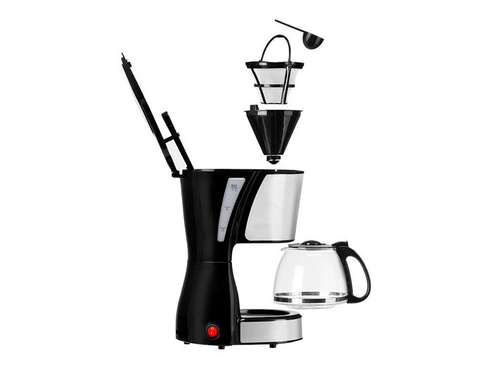 ARGON Cafetera Vaso Filtro 6 Tazas 750ml 550W Acero y Vidrio con Plato Calentador 22x16.5x28cm (Set de 6)