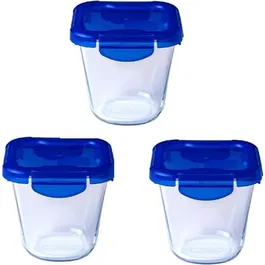 Pyrex PYR3426470285155 Juego de 3 Recipientes para Pasta Cook&Go de Cristal con Tapa Hermética 12 x 12 cm 0,8 L