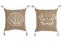 DKD Home Decor Cnacc 26 Cojín Mediterraneo Natural Blanco 45x45x12 cm (12 Unidades) Yute Poliester Bordado Cremallera