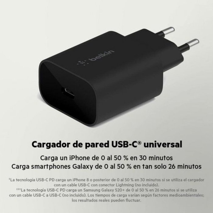 Belkin Cargador de Pared USB-C 25W WCA004vfBK Negro PD 3.0