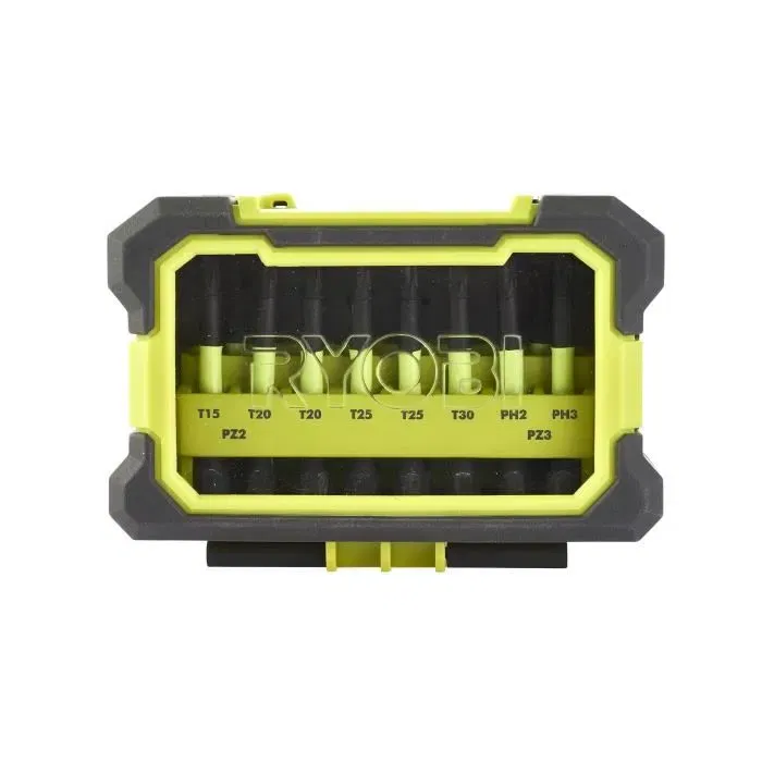 Ryobi Caja a prueba de golpes 10 accesorios atornillado Torx 50 mm Philips Pozidriv