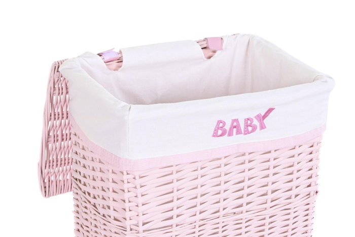 DKD Home Decor Set de 5 Cestas para la Ropa de Mimbre y Poliéster, Rosa
