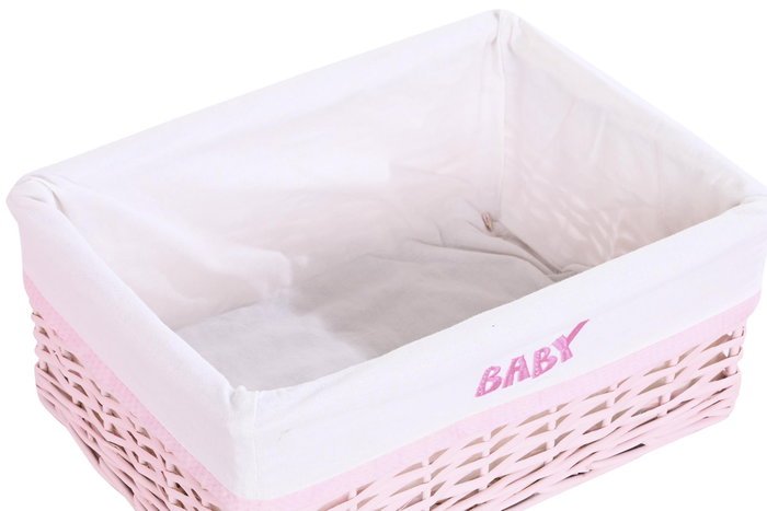 DKD Home Decor Set de 5 Cestas para la Ropa de Mimbre y Poliéster, Rosa