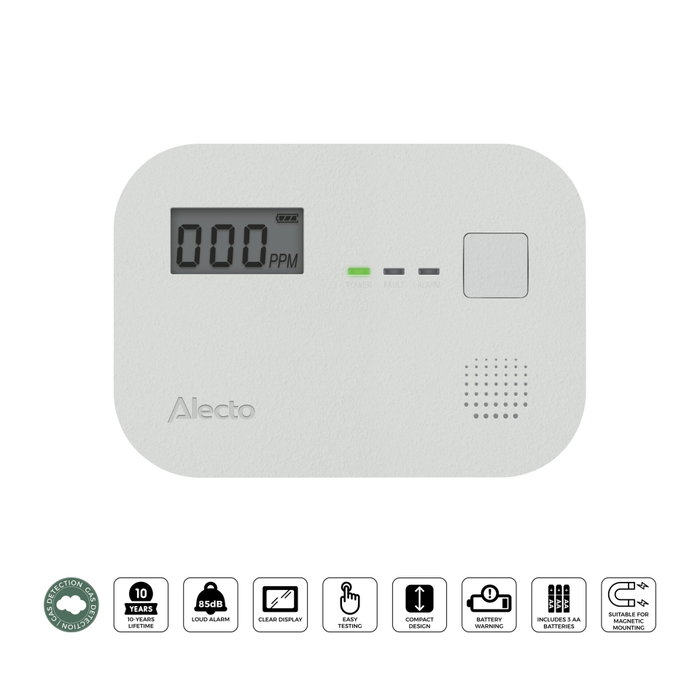 Alecto COA3910 Detector de Monóxido de Carbono con Pantalla y Sensor de 10 Años Alecto COA3910 Detector de Monóxido de Carbono con Pantalla y Sensor de 10 Años