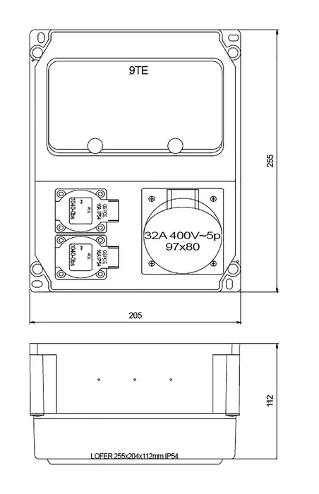 PCE Cuadro de distribución IP54 de 9 módulos para montaje en pared