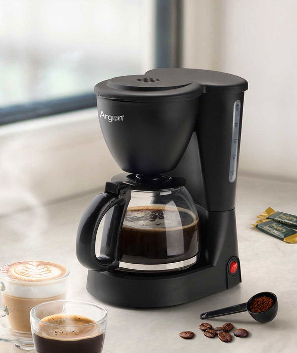 Argon Cafetera Vaso Filtro 12 Tazas 750W 1.2L Negro y Transparente 16x29x23cm (Set de 6)