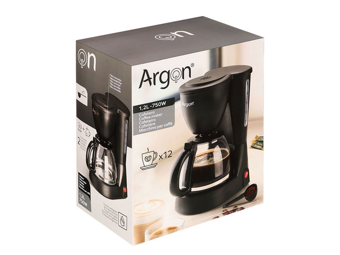 Argon Cafetera Vaso Filtro 12 Tazas 750W 1.2L Negro y Transparente 16x29x23cm (Set de 6)