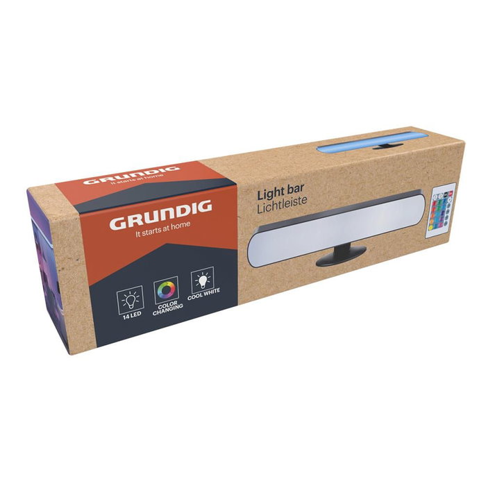 Grundig Lámpara LED de Sobremesa RGB 16 Colores con Control Remoto, Blanco Frío, 14 LEDs, USB, 24.5x3.5x4 cm
