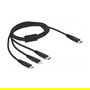 DeLOCK Cable de Carga USB 3 en 1 (USB-C, Lightning, Micro-USB) 1 m - Negro - Cable de Carga Múltiple para iPhone y Dispositivos Android