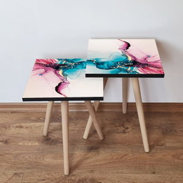 Hanah Home 2Shp102 Mesas Nido Multicolor, Set de 2 Mesas Auxiliares de MDF con Patas de Haya, Elegantes y Funcionales