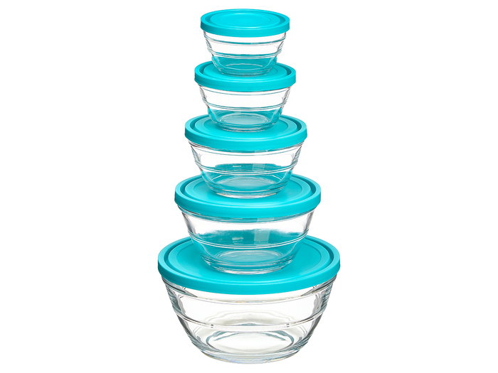 Vivalto Set 5 Fiambreras Redondas Azul Cristal 22x22x12cm Capacidades 2.4L, 1.1L, 600ML, 280ML, 180ML (Set de 6)