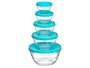 Vivalto Set 5 Fiambreras Redondas Azul Cristal 22x22x12cm Capacidades 2.4L, 1.1L, 600ML, 280ML, 180ML (Set de 6)