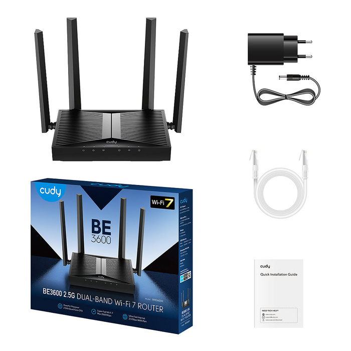 Cudy BE3600 Router Mesh Wi-Fi 7 2.5G Doble Banda 2,4 GHz y 5 GHz Negro