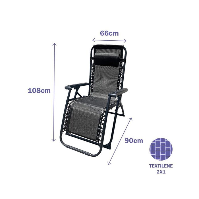 Silla Plegable Marbueno Negro 90 x 108 x 66 cm