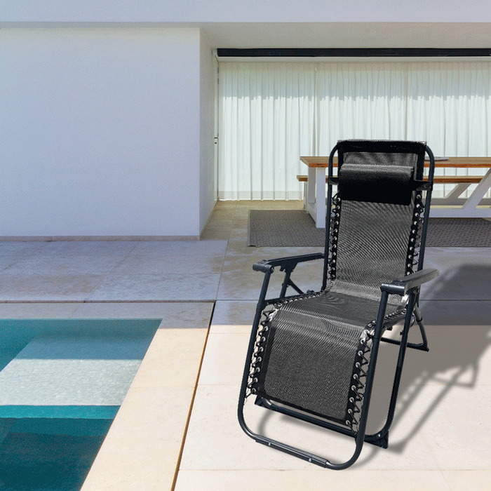 Marbueno Pack de 2 Tumbona Plegable Acero Cojin Jardin y Piscina 90X66X108 Gravedad Cero Negra MARBUENO SUMMER 10006X2