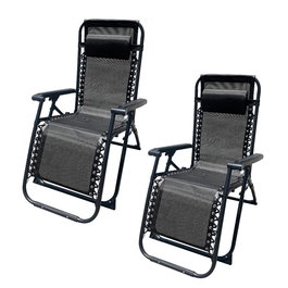 Marbueno Pack de 2 Tumbona Plegable Acero Cojin Jardin y Piscina 90X66X108 Gravedad Cero Negra MARBUENO SUMMER 10006X2