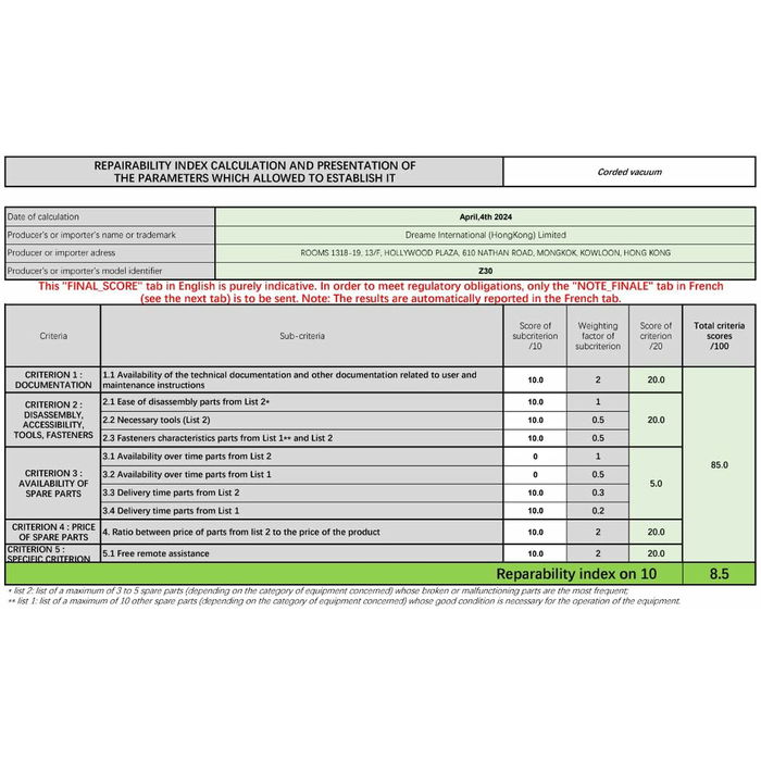 Dreame Aspirador Escoba inalámbrico Z30 850 W batería 0,6 L filtro HEPA negro