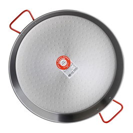 Garcima Paellera Pulida La Ideal Diámetro 46 cm para 12 Raciones (4 Unidades) Acero Pulido con Asas Rojas