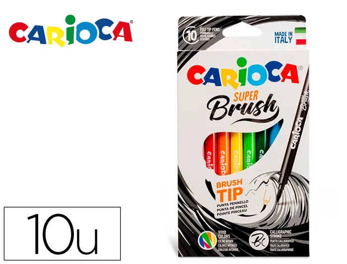 Carioca Super Brush Rotuladores Punta Pincel Colores Surtidos Estuche de 10 Unidades Carioca Super Brush Rotuladores Punta Pincel Colores Surtidos Estuche de 10 Unidades