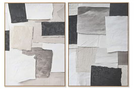 DKD Home Decor Cuadro Abstracto Beige Blanco Negro Lienzo Madera 102.6 x 142.6 x 4.3 cm (2 Unidades)