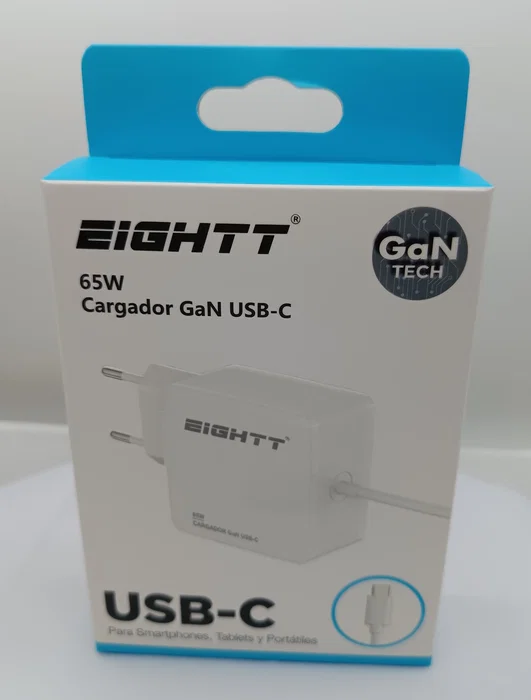 Eightt Cargador Universal Tipo C 65W Fast Charge Gan 5-20V 3.25A para Móvil, Tablet y Portátil
