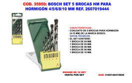 Bosch Set de 5 Brocas HM para Hormigón 4/5/6/8/10 mm