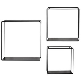 Home Deco Factory Juego 3 Estantes Metal Cuadrado Black Forest Pared Grande 30x10 Mediano 25x10 Pequeño 20x10