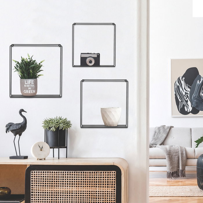 Home Deco Factory Juego 3 Estantes Metal Cuadrado Black Forest Pared Grande 30x10 Mediano 25x10 Pequeño 20x10