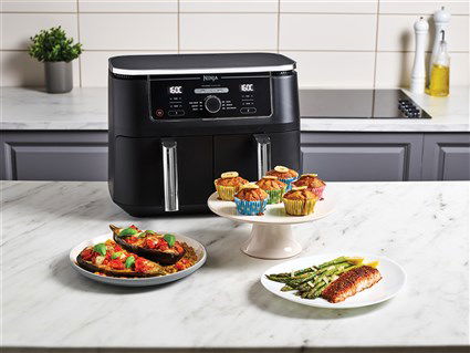 Ninja AF400EU Freidora de Aire 6 en 1 con Compartimento Doble Max 9.5L, Cocina Dos Alimentos a la Vez, Apto para Familias
