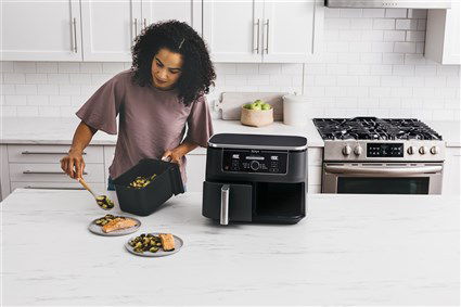 Ninja AF400EU Freidora de Aire 6 en 1 con Compartimento Doble Max 9.5L, Cocina Dos Alimentos a la Vez, Apto para Familias