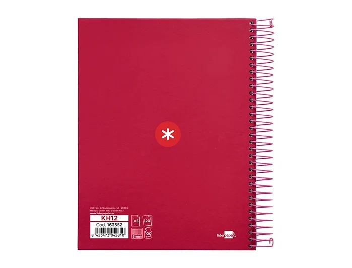 Antartik Cuaderno espiral A5 120 hojas color frambuesa